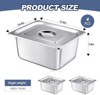Mifoci 4 Pack Stainless Steam Hotel Pan with Lid, 1/2 Size x 6 Inch Deep, Reusable Anti Rust Steam Pan for Home, Party, Restaurant, Hotel, Buffet