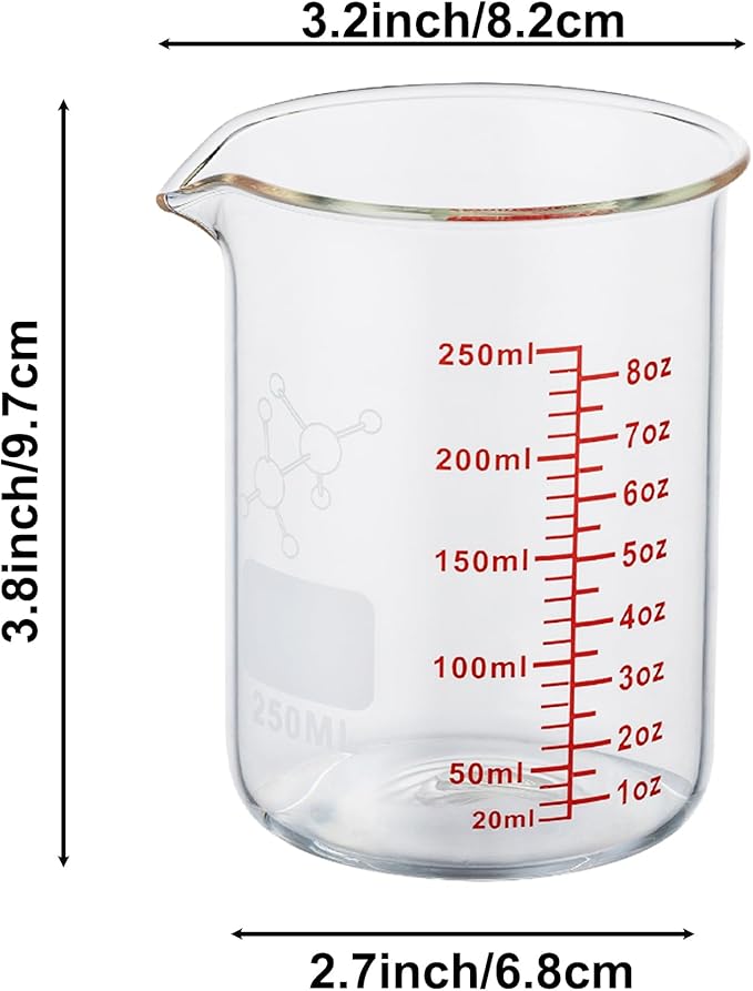 High Borosilicate Glass Measuring Cup-V-Shaped Spout,250ml(8OZ) Glass Measuring Beaker for Kitchen or Restaurant, Easy to Read