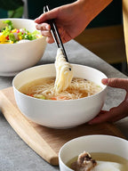 Houlu 55 oz Large Soup Bowl, 8 inch Ramen Bowl Set, Pho Bowls and Spoons Set of 3, Off White Porcelain Serving Bowls