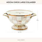 MACKENZIE-CHILDS Enamel Colander, Decorative Kitchen Strainer, Large, Brown-and-White Mocha Check