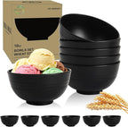 Wheat Straw Small Bowls Set of 6, Unbreakable 10 OZ Mini Dessert Bowls, Snack Bowl for Kitchen, Picnic, Microwave & Dishwasher Safe Bowl Set for Ice Cream, Fruits, Appetizer, Black