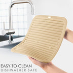 QPIX DIGITAL 4 Pack Silicone Trivets for Hot Dishes, Large & Heat Resistant Silicone Pot Holder Hot Pads for Kitchen, 9x12 Beige Silicone Trivet Mat for Hot Pots and Pans, Jar Opener, Drying Mat