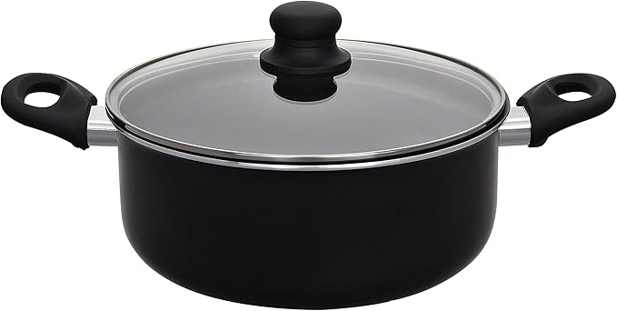 Hamilton Beach Aluminum Covered Cookware Set, Nonstick Saucepan Frypan, Dutch Oven with Soft Touch Bakelite Handle, | Spiral Bottom- Multipurpose Use | Durable & Dishwasher Safe |10pc, Black |