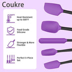 Coukre Silicone Spatula Set of 5,High Temperature Resistant, Food Grade Silicone, Dishwasher Safe, for Baking, Cooking (Purple)