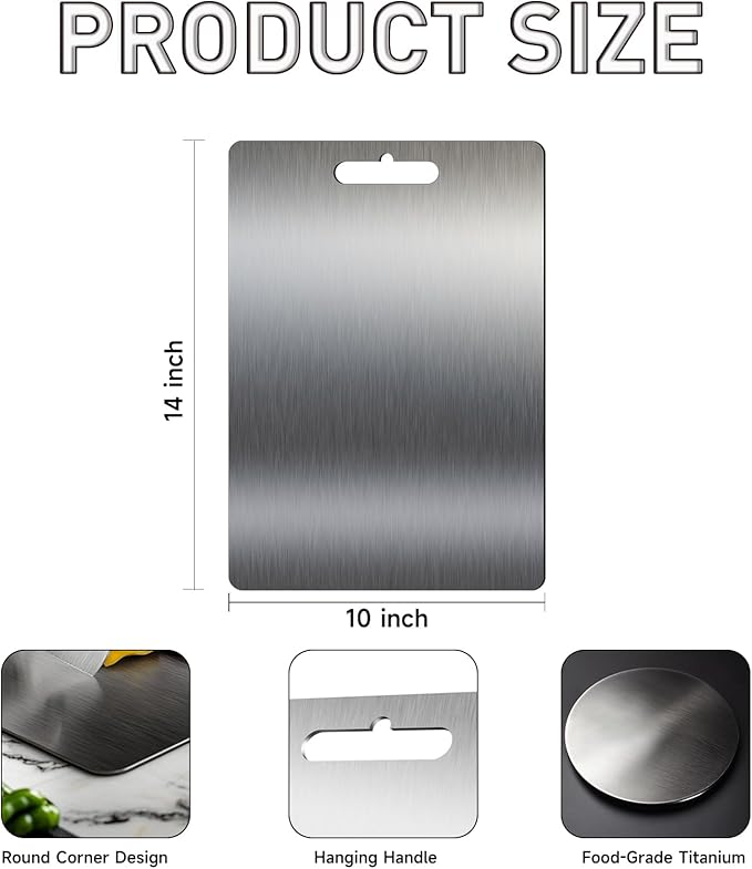 Titanium Cutting Board - Cutting Boards for Kitchen, Double-sided Food-grade Titanium Chopping Boards Perfect For Cutting Meats, Fruits, Vegetable (14"L x 10"W)