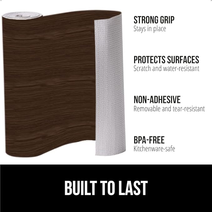 GORILLA GRIP DripGuard Drawer and Shelf Liner for Cabinet, Slip Resistant Non Adhesive Protection for Kitchen, BPA Free Smooth Surface Plastic Liners for Cabinets, Bathroom Drawers, 17.5x120 Inch Wood