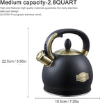 Stove Top Whistling Tea Kettle- Stainless Steel Teakettle Teapot with Ergonomic Handle 2.6 Quart(Black)