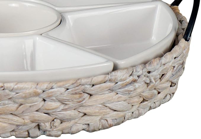 Ceramic Serving Trays, RANDEFURN Serving Platters with 6 Removable Dishes, Serving Tray for Parties, Food Tray 15.5 x 15.5 Inches, Perfect for or Chips,Whitewash