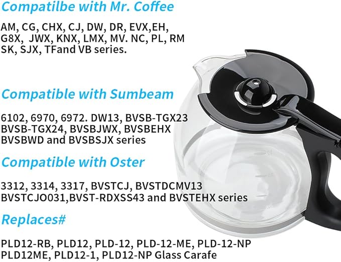 Replacement Parts Universal 12-Cup Glass Carafe, Compatible with Mr. Coffee，Sumbeam，Oster Coffee Makers