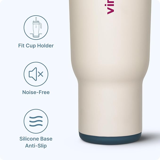 VINUR 30 oz Tumbler with Handle and Straw Lid-Reusable Stainless Steel Insulated Tumbler Cup for Water Coffee, Leakproof Travel Mug with Rubber Base(Cream)