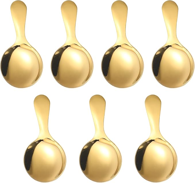 Lusofie 7PCS Gold Short Handle Spoons, Mini Gold Spoons, Mini Scoops for Candy, Coffee, Tea, Sugar, Dessert
