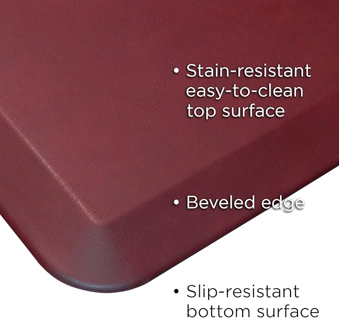 NewLife by GelPro Anti-Fatigue Designer Comfort Kitchen Floor Mat, 20" x32”, Leather Grain Cranberry