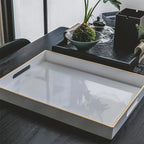 White Sturdy Acrylic Serving Tray with Handles-15.7x11.8Inch, Morden Plastic Rectangular Serving Tray for Coffee Table Bathroom, Ottoman, Home Decor