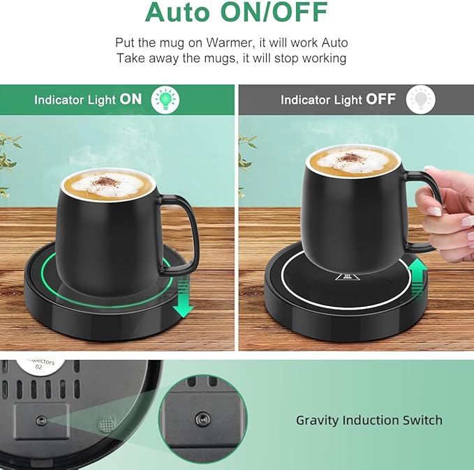 Coffee Mug Warmer with Automatic Gravity Switch,Electric Beverage Warmers for Office Home Desk Use, Smart Cup Warmer Thermostat Coaster Apply to Hot Coffee,Tea Espresso Milk Candle Wax On/Off