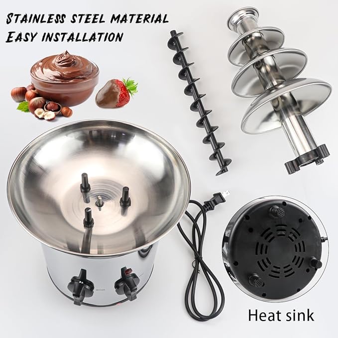 4 Tiers Chocolate Fountain Electric Chocolate Fondue Fountain,2-Pound Capacity,Stainless Steel Cascading Fondue Heat Motor Controls Pot for Cheese, Melting Chocolate, Liqueurs