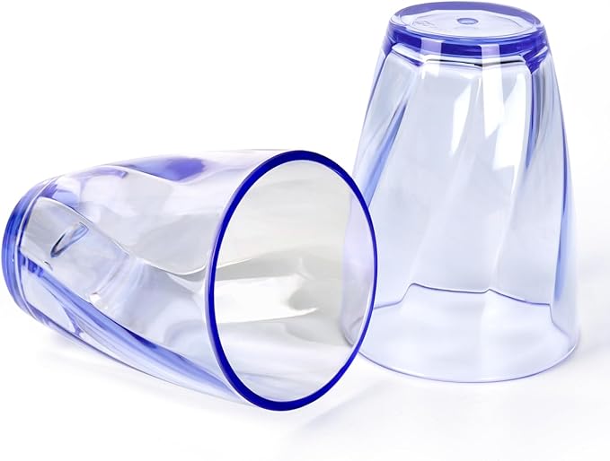 Topsky 12-ounce Plastic Water Tumblers | Set of 4 Transparent Unbreakable Drinking Glasses Clear Acrylic Reusable Juice Wine Cups for Home Picnic Party, Dishwasher Safe, Stackable,Blue