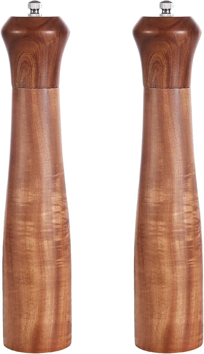 KKC HOME ACCENTS Wooden Salt and Pepper Shakers,Wooden Salt and Pepper Grinder Mill Set Refillable,Acacia Wood, 10 Inch