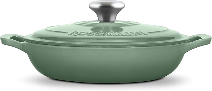 Signature Enameled Cast Iron Braiser, Non-Stick Serving Pot with Tight Fitting Lid for Perfect Roasting, Baking, Sauteing, Searing, and Pan Frying | 5Q (4.7L) - Sage
