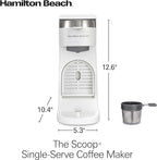 Hamilton Beach 47621 The Scoop Single Serve Coffee Maker & Fast Grounds Brewer for 8-14oz. Cups, Brews in Minutes, Next Gen, White