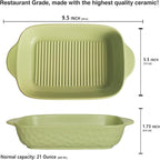 Rectangular Porcelain Baking Dish Set,Au Gratin Dishes,Casserole Dish, Ramekins 21 oz Bakeware Set of 2,Lasagna Pans for Cooking,Cake Dinner,Kitchen, Carry Handles 9.5" x 5.5" (Green