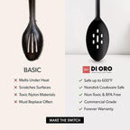 DI ORO Silicone Spoons for Cooking - Large Kitchen Spoons for Mixing, Serving, & Stirring - 600°F Heat-Resistant Non Stick Utensils – Big Solid & Slotted - Dishwasher Safe (2pc, Black)