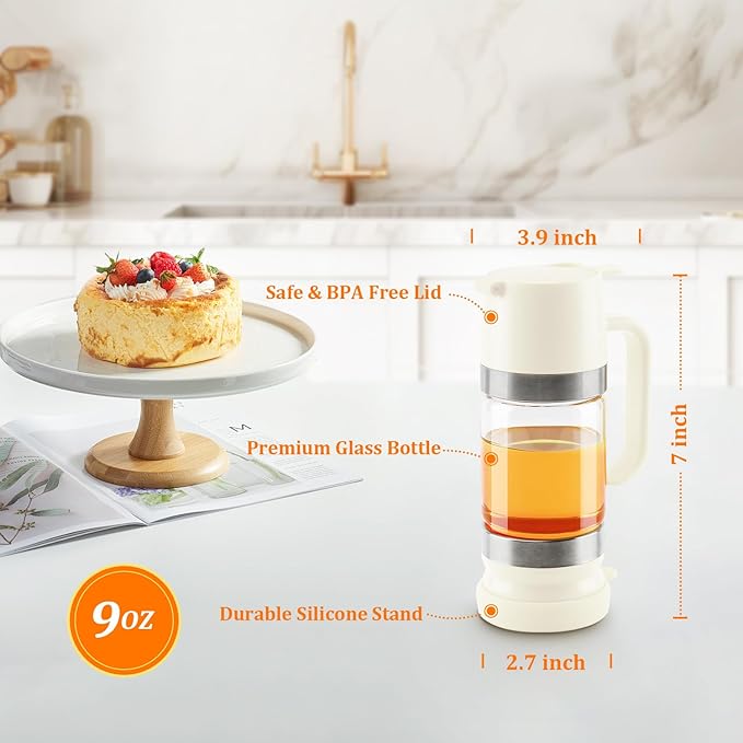 Aelga Glass Honey Dispenser Pot, No Drip 9 OZ Honey Jar with Handle, Syrup Dispenser for Coffee or Tea, White