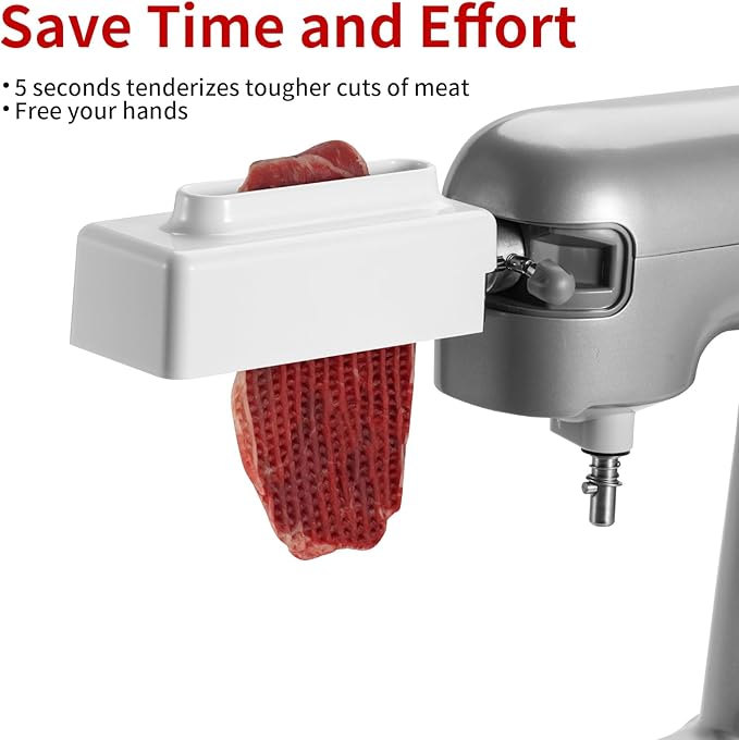 Meat Tenderizer Attachment Compatible with KitchenAid and Cuisinart Stand Mixers, Meat Tenderizer with Stainless Steel Gears, Tenderize Meat More Smoothly and Cooking Effortless, White