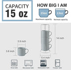 Hasense Coffee Mugs with rack, 15 Ounce Porcelain Stackable Large Ceramic Blue Coffee Cups Set of 4 with handle for Drinks Like Tea, Cappuccino, Milk, Mocha and Cereal, Microwave & Dishwasher Safe