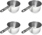 1 Cup Stainless Steel Measuring Cup | Sturdy Metal 250 ml | 240 cc | 8 oz | Single Cup for Wet and Dry Ingredients | Great for use as 1 Cup Dog Food Scoop - 4 PK