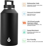 BJPKPK Half Gallon Water Bottle Insulated, Dishwasher Safe 64 oz Water Bottle with Handle, Leakproof BPA Free Water Jug, Large Stainless Steel Thermos for Sports, Black