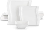 MALACASA Ivory White Dinnerware Set, 12 Pieces - Porcelain Dinner Plates, Dessert Plates and Bowls, Square Flora Pattern