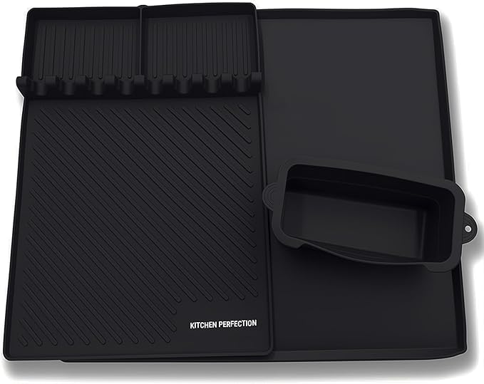 KITCHEN PERFECTION Ultimate Kit for Blackstone Griddle 36 Inch - Silicone Griddle Cover Mat + Griddle Accessories Mat + 2 PCS Silicone Grease Cup Liners Hermetic Protection from Rust & Debris All Year