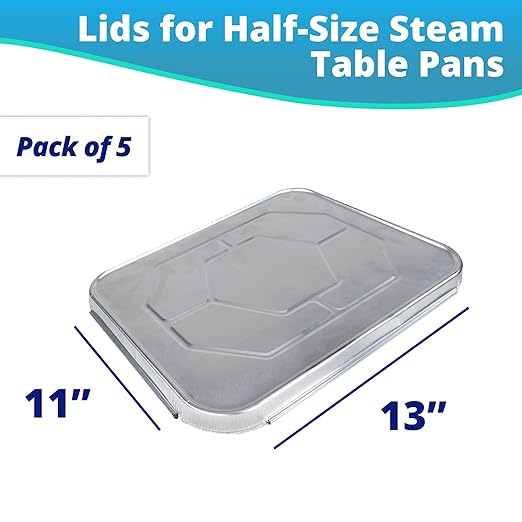 IDL Aluminum Foil Lids for Half-Size Steam Table Pans - 13" x 11" (Pack of 5) - Disposable Covers for Grill Pans - Oven & Freezer Safe - Durable Top