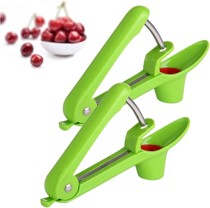2pcs Cherry Pitter Tool, Cherry Pit Remover, Multi-Function Fruit Corer and Remover, Cherry Corer Pitter Tool for Jam (Green)