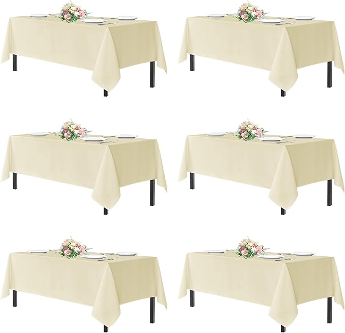 sancua Beige Tablecloths for 8 Foot Rectangle Tables, 6 Pack - 60x120 Inch - Washable Fabric Cloth Table Cloth for Wedding, Party, Birthday, Banquet, Reusable Polyester Table Covers