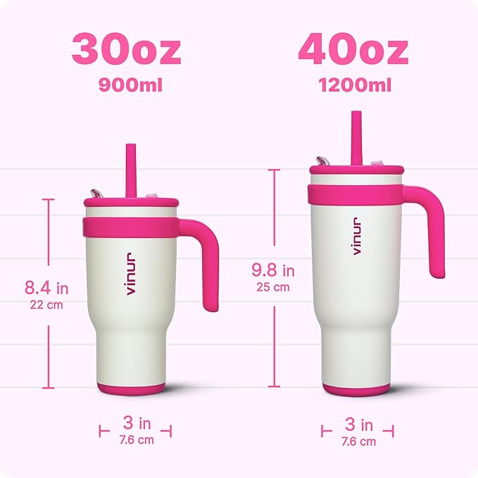 VINUR Insulated Coffee Tumbler with Handle-30 oz Stainless Steel Vacuum Tumbler with Lid and Straw, Leak Proof Water Cup for Travel (Cream)