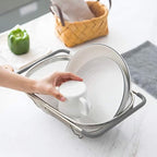 Over The Sink Colander, 6 Quarts Stainless Steel Oval Colander with Expandable Rubber Grip Handle, Fine Mesh Strainer Baskets Kitchen Colanders for Strain, Drain, Rinse Vegetables, Fruits, Grey