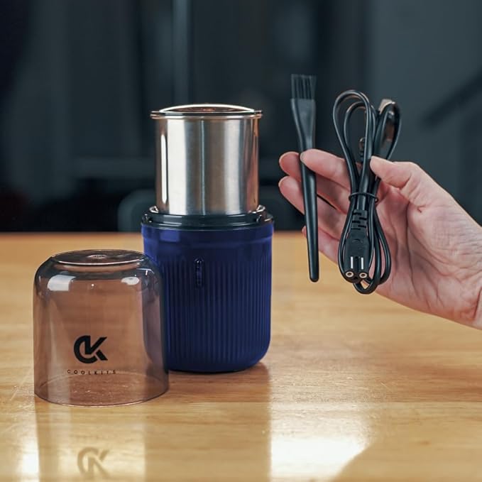 Coffee Grinder [ 170g / 5.7 OZ ], Shockproof Herb & Spice Grinder in Blue Color, with 304 Stainless Steel Removable Bowl and Sharp Blades, Espresso, Fast and Reliable. (Blue)