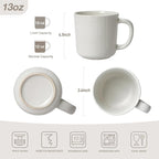 famiware Moonlight Coffee Mug Set of 4, 13oz Mug Set with Linen Finish, Coffee Cup Set with Handle for Latte, Cappuccino, Tea, Hot Cocoa, Microwave and Dishwasher Safe, White