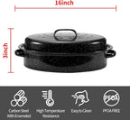 Granite Roasting Pan, Medium 16” Enameled Roasting Pan with Domed Lid. Oval Turkey Roaster Pot, Broiler Pan Great for Small Turkey, Chicken, Ham, Dishwasher Safe Fit for Roast 12Lb Bird by Kendane