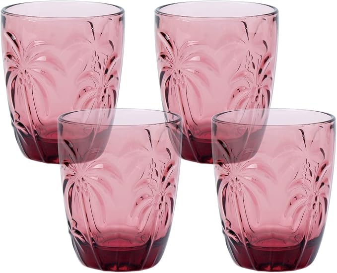 M&N HOME Colored Whiskey Glasses, Set of 4 Colorful Drinking Glasses, 9 Oz Coconut Cups, Glass Tumblers, Glass Cups for Water and Juice, Tiki Cups, Tropical Themed Glassware Set - PURPLE SET