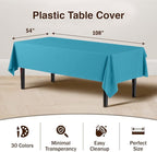 Exquisite Party Solids 12-Pack Premium Plastic Tablecloth 54in. x 108in. Rectangle Table Cover - Turquoise