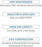 Viking 3-Ply Oval Roasting Pan, 8.5 Quart, Stainless Steel Kitchen Cookware with Metal Induction Lid and Rack, Great for Turkey, Dishwasher and Oven Safe, Silver