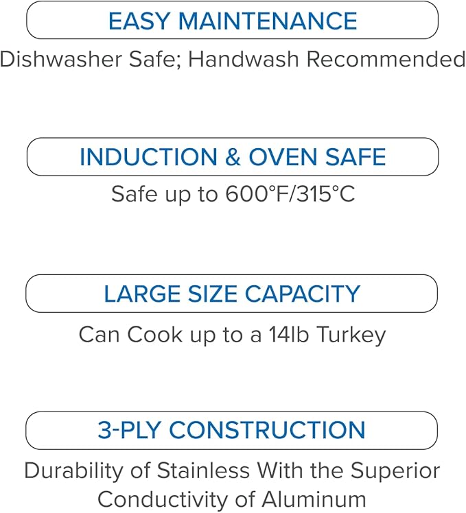 Viking 3-Ply Oval Roasting Pan, 8.5 Quart, Stainless Steel Kitchen Cookware with Metal Induction Lid and Rack, Great for Turkey, Dishwasher and Oven Safe, Silver