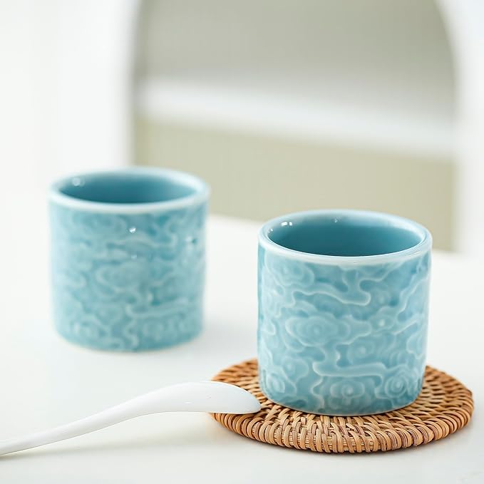 Ceramic Espresso Cups Set of 2 or 4-3oz Demitasse Cups for Coffee & Tea, No Handles, Durable & Dishwasher Safe (blue, 2)