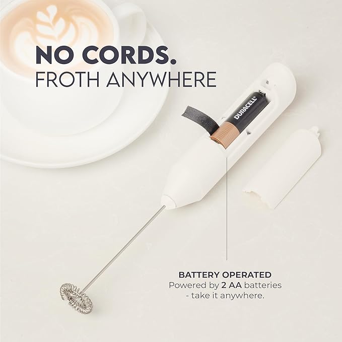 Zulay Kitchen Milk Frother Handheld with 2 Duracell AA Batteries – Electric Drink Mixer for Coffee, Lattes, Cappuccinos, Matcha & Hot Chocolate – Portable Foam Maker & Coffee Bar Accessory