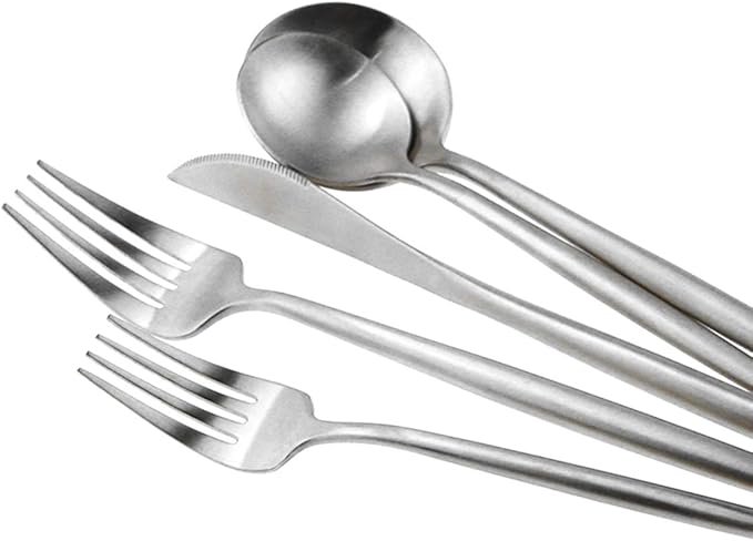 Gugrida Silver Flatware, Royal 20 Piece Luxury Matte Finish 18/10 Stainless Steel Tableware Sets for 4 Including Forks Spoons Knives, Camping Silverware Travel Utensils Set Cutlery (Silver)