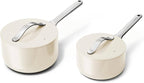 Caraway Nonstick Ceramic Sauce Pans with Lids (3 qt & 1.75 qt) - Non Toxic, PTFE & PFOA Free - Oven Safe & Compatible with All Stovetops (Gas, Electric & Induction) - Cream
