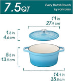 vancasso 7.5 QT Enameled Cast Iron Dutch Oven with Lid - Nonstick Enamel Coating, Tight-Sealing Pot for Bread Baking, Braising, Soups & Stews, Oven/Stovetop/Grill Safe, Blue