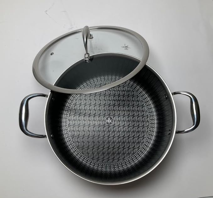 Hell's Kitchen Hybrid 7.5 Qt Pot and lid, Tri-Clad Stainless Steel and Nonstick Ceramic, PFAS Free, no PFOA, no PTFE, no Teflon, Non Toxic Cookware, Metal Utensil Safe, All Cooktops and Oven Safe